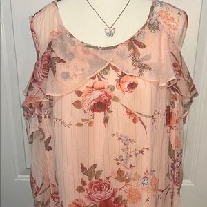 Roz & Ali Pink Floral Ruffle Blouse